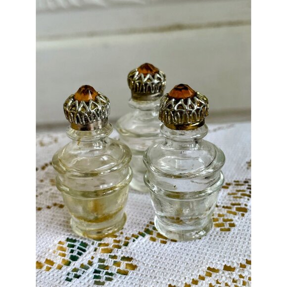 Vintage Art Deco Atomic Round Glass Perfume Trio Bottles Duvinne NY c1930s - Picture 5 of 16